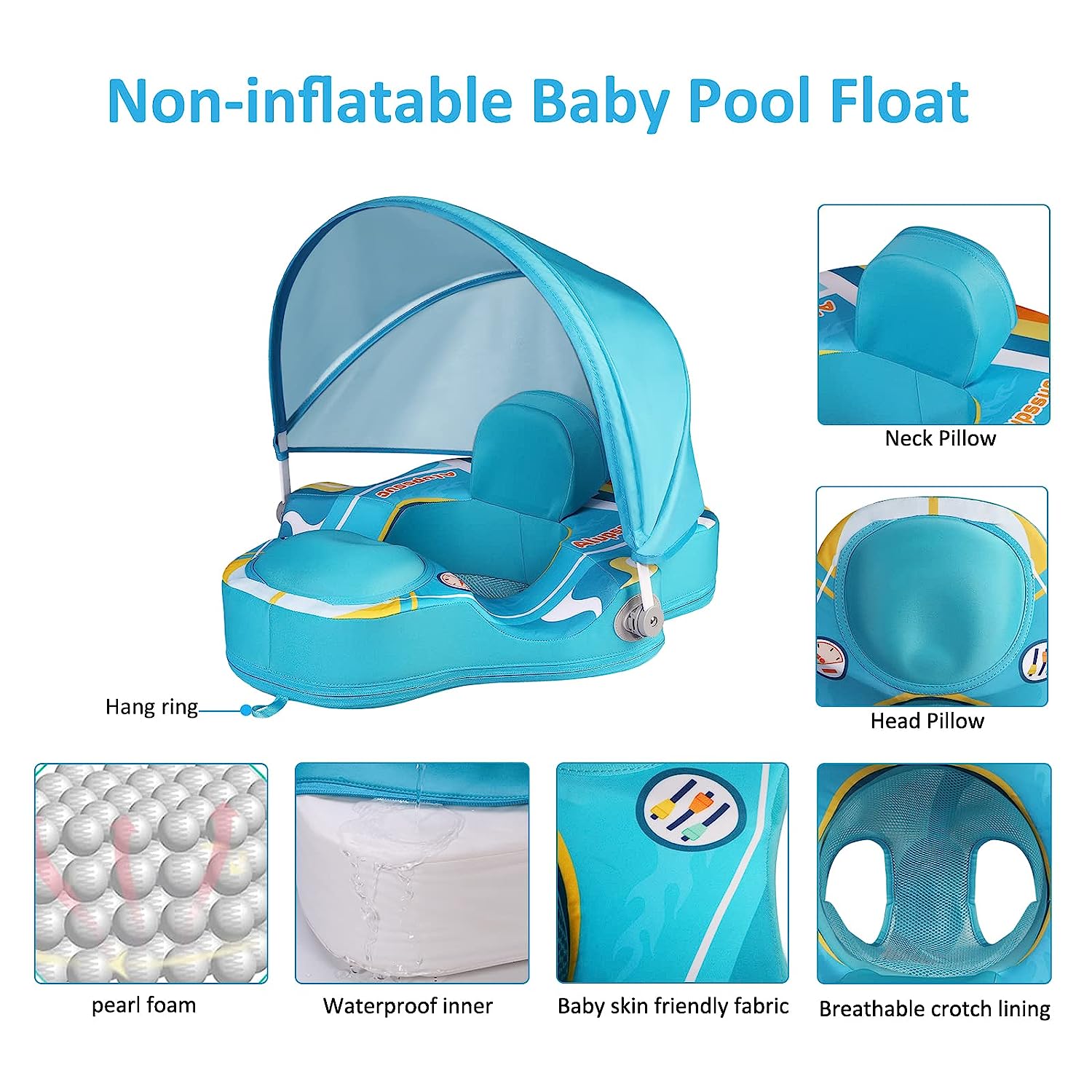Alupssuc Baby Pool Float with 0-120° Removable UPF 50+ Sun Canopy